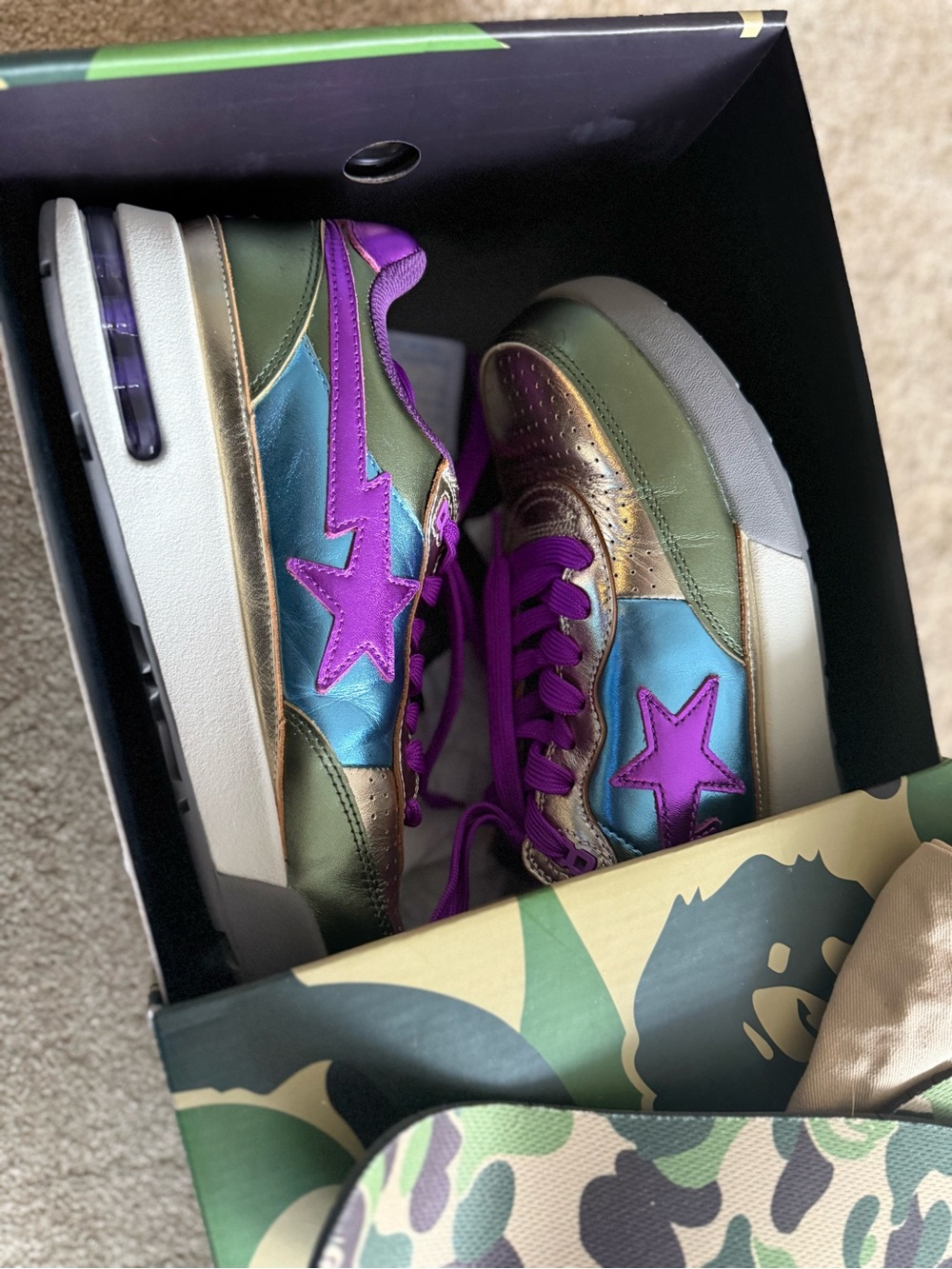 BAPE SK8 STA #1 M2 Purple Camo Sneakers – Excellent Condition – Original Box
